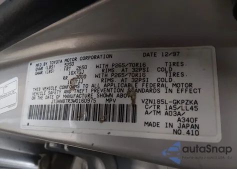 1998 Toyota 4Runner Sr5 V6 Limited z USA, uszkodzony, nr VIN JT3HN87R3W0160975